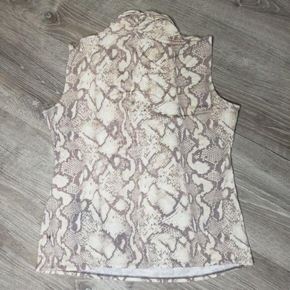 Carmen Marc Valvo Sleeveless Snake Print Blouse Size M Beige/Brown - Picture 2 of 8